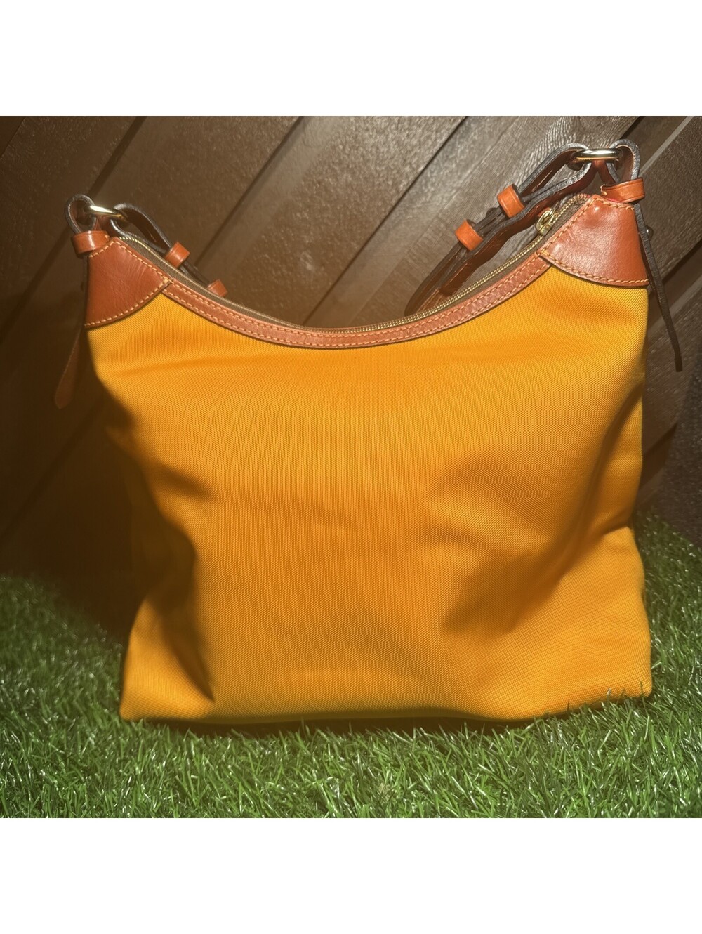 Dooney & Bourke Nylon Large Erica Hobo Shoulder Bag Mustard Yellow Red Lining - Picture 3 of 14